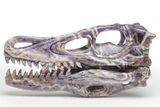 Carved Chevron Amethyst Dinosaur Crystal Skull - Ferocious! #218501-3